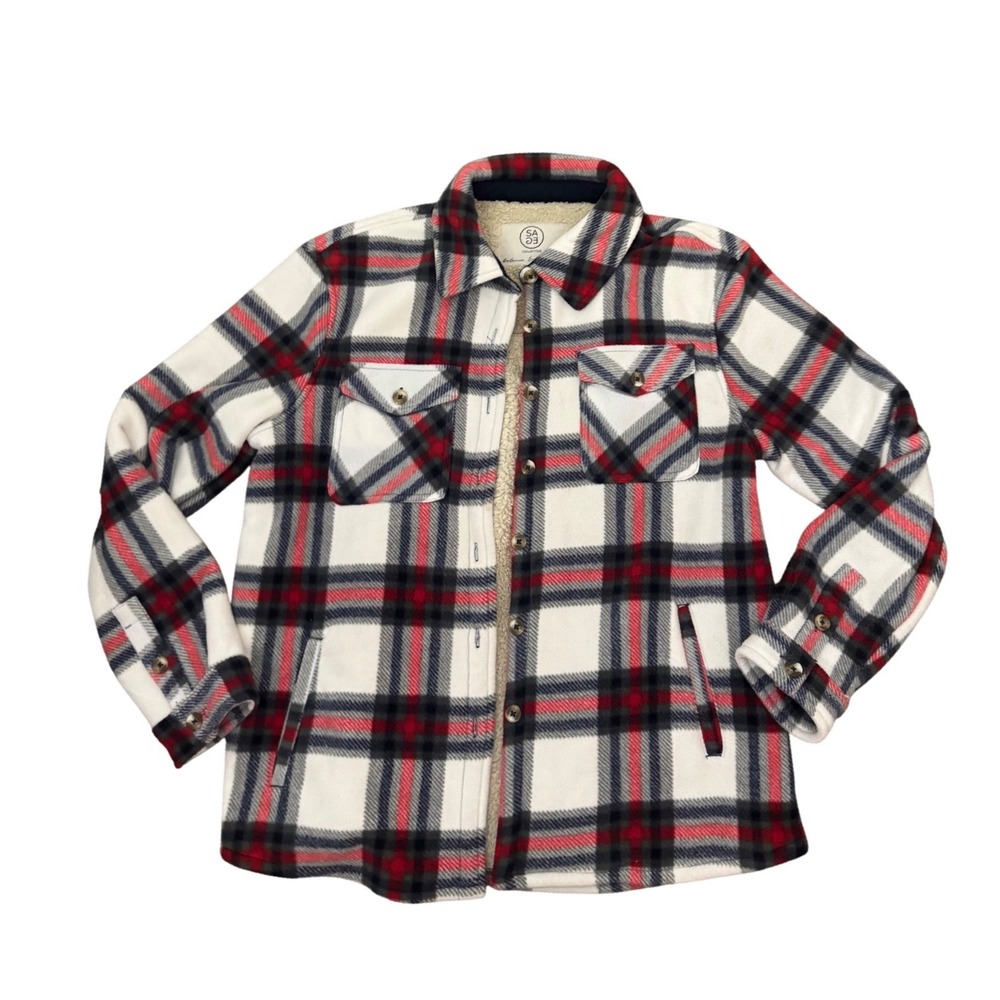 Sage Womens Plaid Sherpa‎ Lined Fleece Shacket Jacket medium